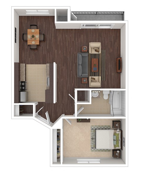 One bedroom one bathroom floorplan